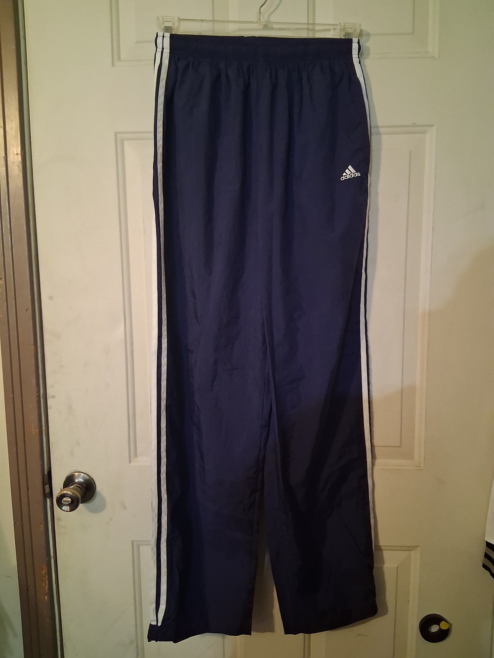 Adidas Nylon Track Pants White Stripe Windbreaker Large Zipper Velcro Ankle